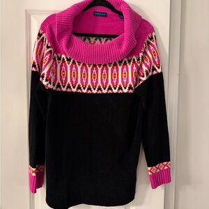 Karen Scott Women's Pink and Black Cowl Neck Sweater